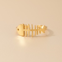 Bague ouverte ajustable en acier inoxydable plaqué or 18 carats motif arête de poisson pour femme, style minimaliste, unique, mignon, vintage, marque MID, usage quotidien, vente en gros