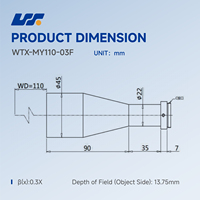 WTX Lensa Telecentric C-mount Industri dengan Distorsi Rendah 2/3" WD 110mm Pembesaran 0.3X untuk Inspeksi Visi Mesin.