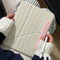 Étui pour tablette iPad Pro 11 pouces de style coréen avec nœud rayé, compatible avec Air7, magnétique, ProY pliable, 10e génération, rigide, 13 pouces