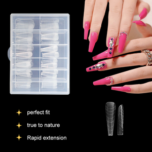 240 <span class=keywords><strong>faux</strong></span> ongles transparents en forme de cercueil, couvrance totale, en acrylique, ajustement naturel, extension rapide, fournitures de manucure pour salon - Product Image 1