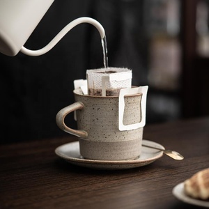 Ensemble de tasses à café expresso écologiques européennes, logo personnalisé, design bicolore, tasse et soucoupe en céramique vintage rétro avec style café - Product Image 3