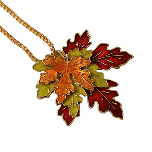 Collar con colgante de hoja de arce retro, cadena de aleación de oro esmaltada para mujer, regalo, joyería de moda - Product Image 5