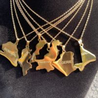 Collier avec pendentif carte de la Tunisie et noms des villes, bijoux tunisiens, Tunisie, hommes, femmes, filles