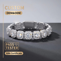 Bracelet Hip Hop en Argent Sterling S925 avec Moissanite Taille Émeraude et Diamants Effet Glaçon D VVS1, Testeur de Diamant Inclus, pour Hommes et Femmes, Idéal Cadeau