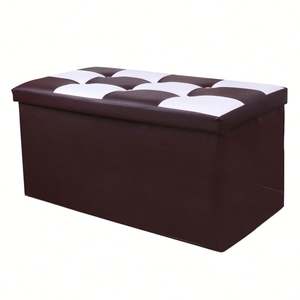 Otomana de Almacenamiento Personalizable en Blanco y Rojo, Otomana de Almacenamiento de Cuero Combinado - Product Image 4