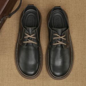 Chaussures habillées pour hommes en cuir véritable à bout rond, lacées, confortables, pour le bureau et la carrière, toutes saisons, semelle extérieure en caoutchouc - Product Image 3