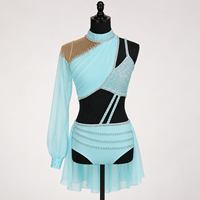 Robe de danse lyrique pour femmes, manches longues, dentelle, costume de ballet, jupe en maille transparente, tenue de scène personnalisée