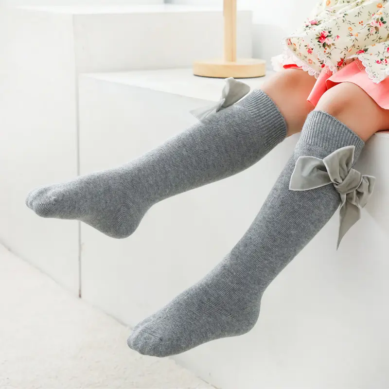 ถุงเท้ายาวถึงเข่าสำหรับเด็กผู้หญิง,ถุงเท้ายาวครึ่งท่อถุงเท้ายาวมีโบว์สำหรับฤดูใบไม้ร่วงและฤดูใบไม้ผลิ
