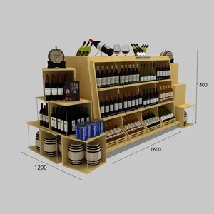 Governo di legno su misura della barra del vino dello scaffale del contatore di stoccaggio degli scaffali di esposizione della parete del vino al minuto