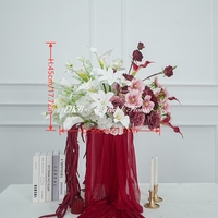 Arrangement floral artificiel pour table de mariage, boule de fleurs de lys blancs et bordeaux, centre de table pour décoration de banquet et cérémonie