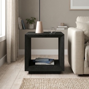 Table d'appoint carrée moderne noire avec étagère inférieure ouverte pour salon ou chambre à coucher - Product Image 4