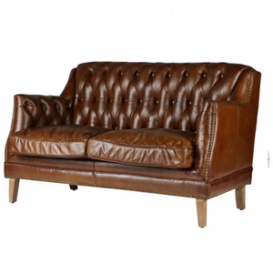 Sofá Chesterfield Tapizado, Sofá Chesterfield de Cuero Rústico Color Bronceado, Sofá Chesterfield de Cuero Genuino con Botones, Conjunto de Sofás Chesterfield para Vestíbulo de Hotel - Product Image 6