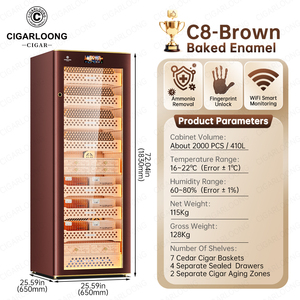 Humidor à cigares de luxe C8 avec réfrigération par compresseur, fonctionnement silencieux, contrôle précis de l'humidité et de la température, purification de l'air - Product Image 1