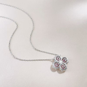 18K Weißgold Labor-Diamant Kleeblatt Saphir Birnenförmiger Anhänger Glücksbringer Halskette für Damen Diamantkette Labor-Diamantschmuck - Product Image 3