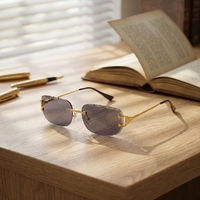 Lunettes de soleil carrées sans monture Kaji, style diamant taillé, pour femmes, tendance européenne et américaine, populaires sur les réseaux sociaux, style streetwear, photographie, à la mode