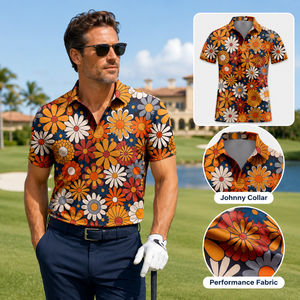 Camisa de Golf con Cuello Polo para Hombre, Estampado Floral, Secado Rápido, Transpirable, Elástica, Cuello en V, Personalizable con Logotipo - Product Image 1