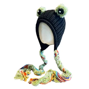 Bonnet à oreillettes de bonne qualité en gros Cartoon Cute Frog Knitted Woolen Hat for Women