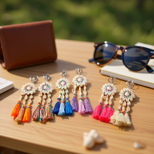 Portachiavi con nappa e design a fiore di conchiglia, ciondolo colorato per borsa o chiavi, 2 pezzi per colore - Product Image 3