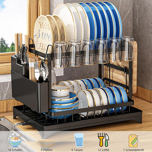Égouttoir à vaisselle à 2 niveaux détachable avec supports <span class=keywords><strong>pour</strong></span> <span class=keywords><strong>ustensiles</strong></span> et planches à découper <span class=keywords><strong>pour</strong></span> <span class=keywords><strong>rangement</strong></span> de cuisine - Product Image 4