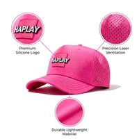 Gorra de Golf Rosa Neón de Alta Calidad, Gorra de Béisbol Estructurada de 5 Paneles, Gorra Deportiva Perforada con Corte Láser, Gorra Trucker Personalizada con Logotipo