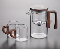 Haute Borosilicate Verre Théière Magique Résistant À La Chaleur Manche En Bois Séparation De L'eau pour Café Thé Infusion De Fruits Pichet Ensemble