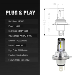 Phare de moto H4 à LED AC DC 8-80V, feux croisés et feux de route, blanc 6000K pour moto, voiture, quad ou <span class=keywords><strong>scooter</strong></span>, extensible - Product Image 2