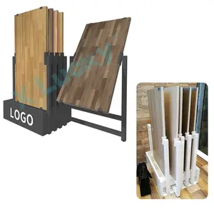 Beruntung Memutar Lantai Kayu Khusus Kayu Lantai Logam Tampilan Berdiri dengan Spin Panel Laminasi Lantai Kayu Rak Display