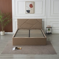 Lit de rangement moderne avec vérin à gaz réglable, tête de lit capitonnée en velours, style minimaliste, personnalisable – Nouveauté