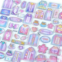 Pegatinas Epoxi con Estampado Láser, Etiquetas de la Suerte Japonesas, Calcomanías 3D Transparentes y Relieve para Decorar Tazas y Diarios