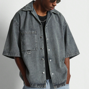 Camicie in Denim a forma squadrata da uomo personalizzate maniche corte antirughe con bottone camicie di <span class=keywords><strong>jeans</strong></span> - Product Image 2