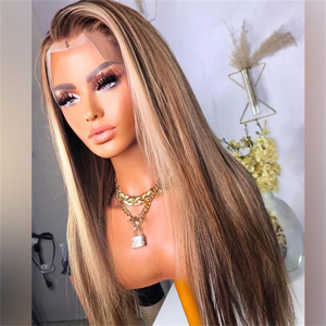 Venta al por mayor Caramel Honey Blonde <span class=keywords><strong>Balayage</strong></span> On Brown Hair Straight 13x4 Pelucas delanteras de encaje - Product Image 3