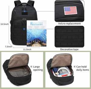 Sac à dos tactique en denim avec fermeture éclair, motif uni, bretelles – Petit sac d'assaut noir pour homme - Product Image 3
