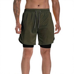 High Quality High Street 2-in-1 <b>Compression</b> Gym <b>Shorts</b> Men Knitted Quick Dry Breathable Eco-Friendly Solid Customizable - Product Image 2
