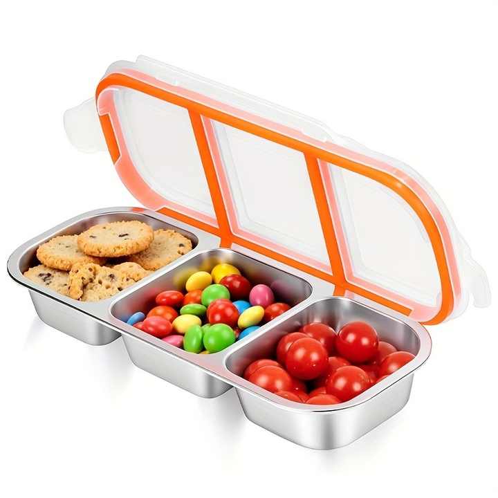 CuddleNest 3 Compartment Stainless Steel Lunch Box with Extra Sauce Bowl main image 0