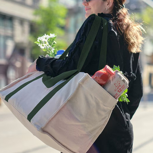 Bolsa de compras de algodón náutico de gran capacidad personalizable tela de lona gruesa con mango largo reutilizable y estampado de logotipo - Product Image 2