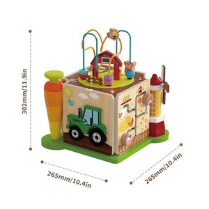Set Multifunzionale di Colonne con Perline, Cubo di Attività in Legno a Quattro Lati con Tema Fattoria per Bambini di 12 Mesi, Vendita all'Ingrosso - Product Image 2