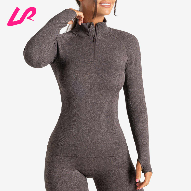 Hot Selling Custom Women's Workout Zipper Sportswear Four Way Stretch High Neck Breathable Yoga Suit Seamless Long Sleeves for