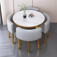 Table à manger ronde de luxe très vendue avec chaises en métal et plateau en MDF pour salon, café, hôtel, cantine, salon de thé
