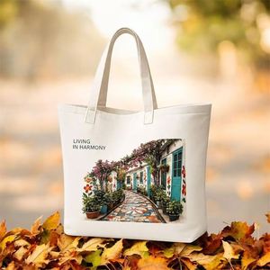 Sac fourre-tout en toile recyclable Justop avec impression personnalisée de motifs de Noël, fermeture éclair et bandoulière, 30-50 cm, sac de shopping - Product Image 6