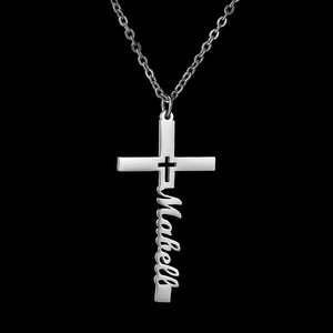 Dropshipping POD Custom Cross Letters <b>Name</b> Pendant Stainless Necklace Gold Plated <b>Chain</b> Necklace - Product Image 6