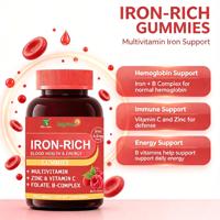 Gummies Énergisantes Riches en Fer, Zinc, Vitamines du Complexe B, Vitamine C, Multivitamines, Vitamine B12, Vitamine B6, Saveur Baies, Immunité, Antioxydant