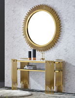 Ensemble de Meubles de Salon Moderne Table de Console d'Entrée en Acier Inoxydable Doré avec Miroir