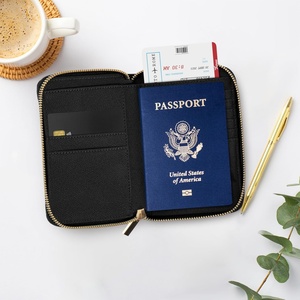 Custom Leather Passport Holder Wallet RFID Travel Business Credit Card Protector Passport Cover with <b>Wristlet</b> Strap - Product Image 5