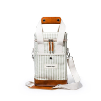 Sac isotherme à vin vintage en toile Oxford à rayures avec logo personnalisé, sac à dos pour 2 bouteilles, boîte à vin isolée pour le camping, le pique-nique et les activités de plein air