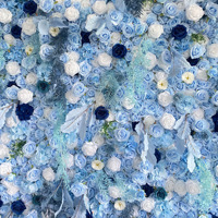 Mur floral artificiel NINI personnalisé enroulable de 2,4 m avec base en tissu, roses bleues et blanches, pour décoration de scène de mariage et de fête