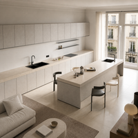 Îlot de cuisine et salle à manger intégrés de luxe moderne, solution de mobilier sur mesure pour les petites entreprises et projets résidentiels