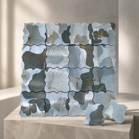 Mosaïque murale en métal en forme de feuille de Ginkgo, motif vague carrée, en aluminium brossé argenté, pour crédence de cuisine et décoration