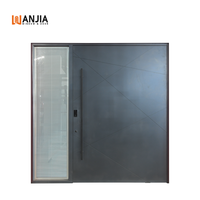 Porte d'entrée noire moderne avec panneaux latéraux, double vitrage, pour extérieur de maison, sécurité résidentielle