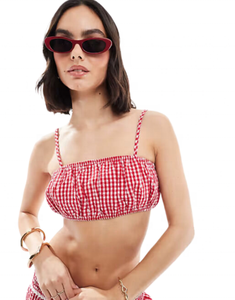 Ki Ghinghingham क्रॉप्ड स्क्वायर गर्दन कैमी बुलबुला शीर्ष सह-ord स्कर्ट 2 टुकड़े - Product Image 3