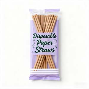 Pailles en papier jetables rouges à livraison rapide, fabrication chinoise, longues et réglables, emballage en gros, pailles en papier jetables de 10 mm - Product Image 1